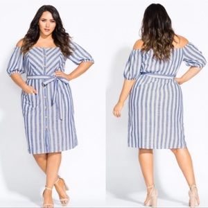 City Chic Striped Linen Dress